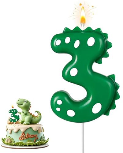 Number 3 Candle, Dinosaur Birthday Candle, Candle 3 Dinosaur for Boys Birthday Cakes, 2.8 Inch Dino Cake Candles, 3rd Birthday Party Candles, Dinosaur Party Decorations for 3 Year Old Boy
