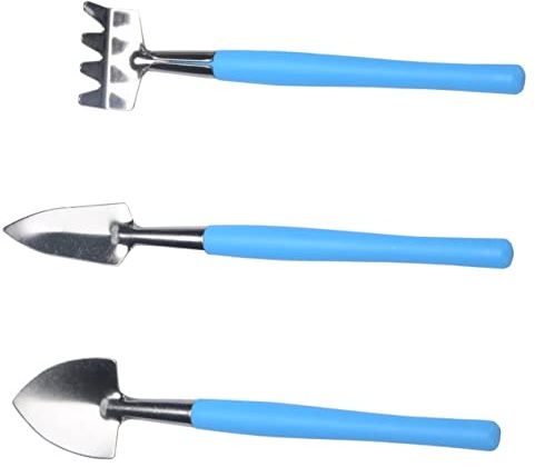 SUPVOX Mini Kit Outils De Jardin en Fer Antidérapant pour Pot De Fleurs Bleu, Pelle Et Râteau Pratiques pour Plantation Intérieure Et Extérieure, Ensemble 3 Pièces Compact Et Solide