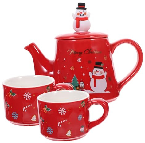 MUELODSIC Set Da Tè in Ceramica Natalizio 3 Pezzi Teiera Decorativa e Tazze, Design Resistente Al Calore, Impugnatura Laterale Ergonomica, Per Uso Domestico e Festività Di Natale
