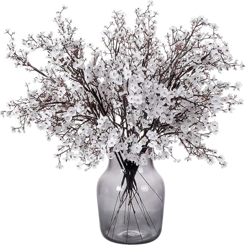 Fycakly Kunstblumen für Außen Blumen für Zuhause, 5 Zweige, Wachsblumenstrauß, Blumenarrangement aus Kunststoff Wohnzimmer, Schlafzimmer, Hochzeitsfotografie (White, 49cm)