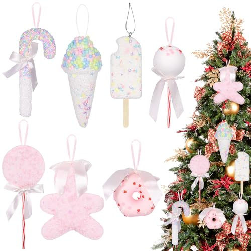 Weihnachtsbaumschmuck, 7 Stück Weihnachtsbaum Schmuck Süßigkeiten Ornamente für Weihnachtsbaum Schaumstoff Anhänger Weihnachtsanhänger, Bonbon Christbaumschmuck Weihnachten Süßigkeiten Anhänger