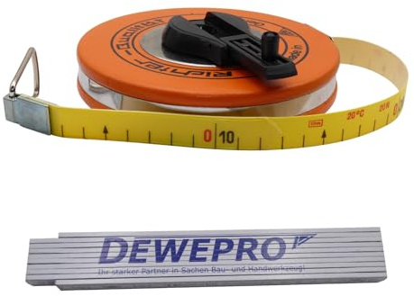 Richter Mètre ruban en fibre de verre 15 m, largeur 16 mm, ruban jaune avec graduation en cm, en capsule plate robuste avec revêtement en plastique, début de mesure B (directement sur la ferrure) avec