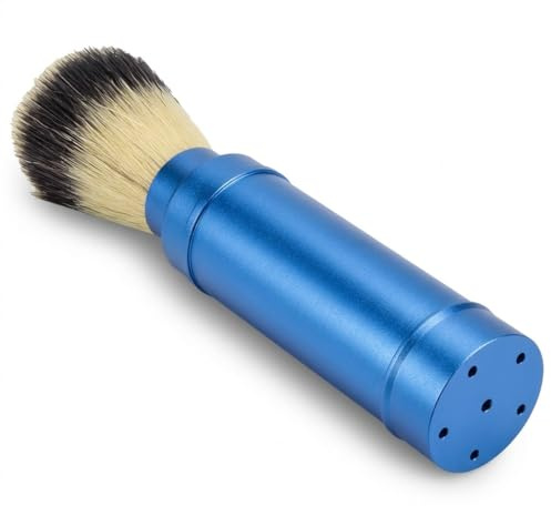 WAHEWUD Herren Pflegeset, Rasierpinsel aus Echtem Dachshaar und Aluminium, Weiche Borsten für reichhaltigen Schaum, Kompaktes Reiseset mit Schutzdeckel Blau 15x3 cm
