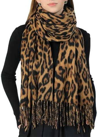 CXQRR Women Fashion Leopard Winter Scarf Soft Long Double-sided Style Tassels Oversize Warm Shawl Scarves Wraps