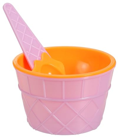 sourcing map 6 Pack Ice Cream Cups with Spoons, Reusable Plastic Ice Cream Bowls Candy Color Frozen Yogurt Dessert Bowl for Birthday Decorations Summer Holiday Supplies, Orange Yellow