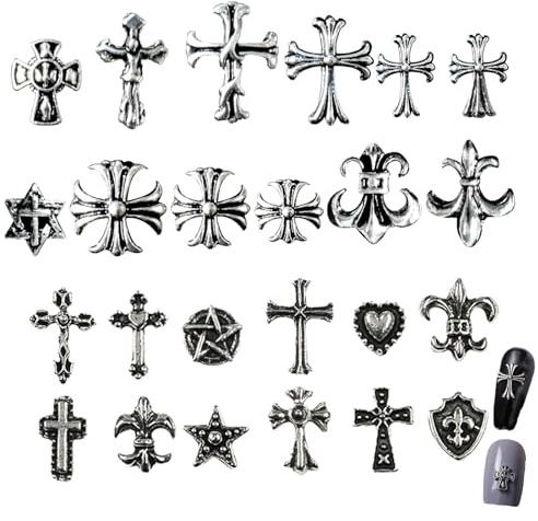 120 ciondoli a forma di croce, per unghie, stile punk, vintage, per nail art, accessori e decorazioni per unghie Y2K da fare da soli