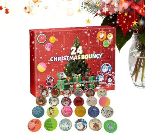 Sionhiuo 2025 Calendrier De L Avent Avec Balles Rebondissantes | 24 Jours de Jouets Rebondissants | Calendrier de compte à rebours des fêtes | Pour Fetes De Noel A La Maison Detente