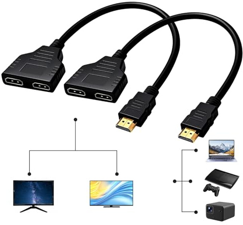 JFTNAKY HDMI Splitter 1 in 2 Out HDMI Splitter,Double HDMI Adapter,1080p Male to Dual Female 1 to 2 Way Distributor for LCD, LED, TV, DVD and Most LCD Projectors, Plug and Play