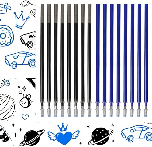 16 Recambios Borrables de 0,7mm Negro y Azul, Compatibles con Pilot FriXion, Clicker, Slim, Eberhard Faber, Bolígrafos Borrables, Recargas de Tinta Térmica para Escritura Limpia y Precisa, 11cm