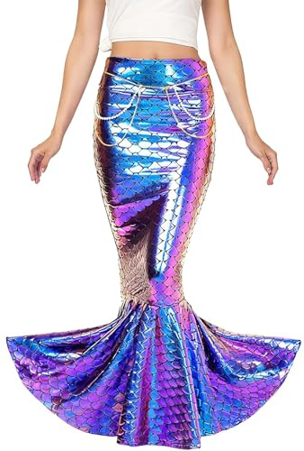 Damen Meerjungfrauen Rock Glitzer Pailletten WickelrockTüllrock Fischschwanz Lustige Maxirock für Karneval Kostüm Abendkleid Prinzessin Cosplay Party Halloween