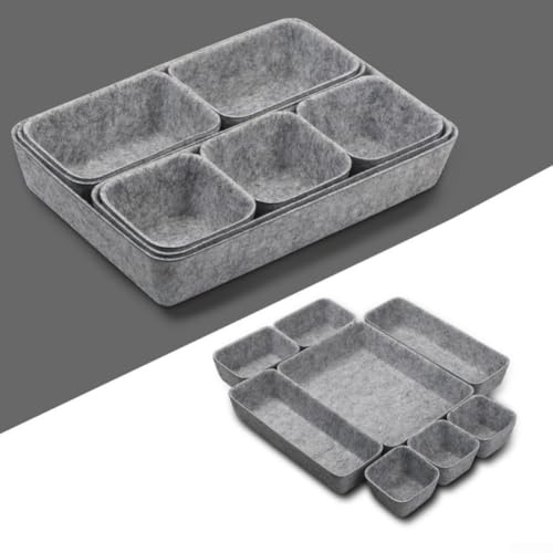 Organizer per cassetti, set di 8 contenitori in feltro per cosmetici, accessori e forniture per ufficio, salvaspazio, pieghevole, elegante organizzazione domestica per camera da letto, bagno e