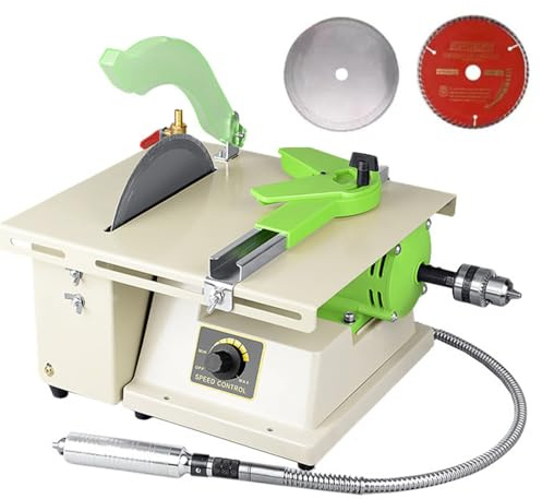 Lapidary Rock Grinder Polisher, 500-7000RPM Variable Speed Bench Lathe for Jewelry Making, Mini Table Saw & Drilling Machine for Cutting Jade, Amber, Stone & Beeswax