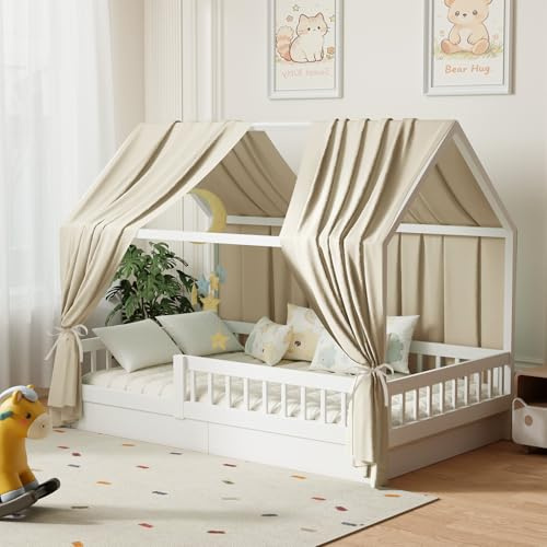 Roerf Ciel de Lit Cabane pour Maison Ensemble 2 Pièces 67 x 270 cm Camel