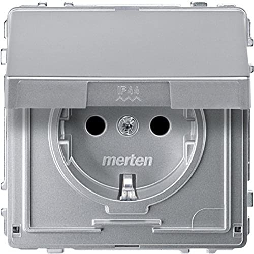 Merten 1563291 MEG2310-7260 SCHUKO-Steckdose mit Klappdeckel, BRS, Steckklemmen, aluminium, AQUADESIGN