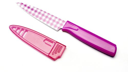 KUHN RIKON 22456 Messer Gemüsemesser Colori Art Gingham Rüstmesser pink 19,5 cm m. Klingenschutz