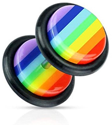 Paula & Fritz® Fake Plug aus Acryl Gestreift in Regenbogenfarben mit Gummiring...