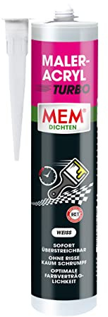 MEM Maler-Acryl Turbo - 300 ml Kartusche | Schnell trocknender und sofort überstreichbarer Fugendichtstoff - Zur Abdichtung von Rissen und Anschlussfugen - Weiß