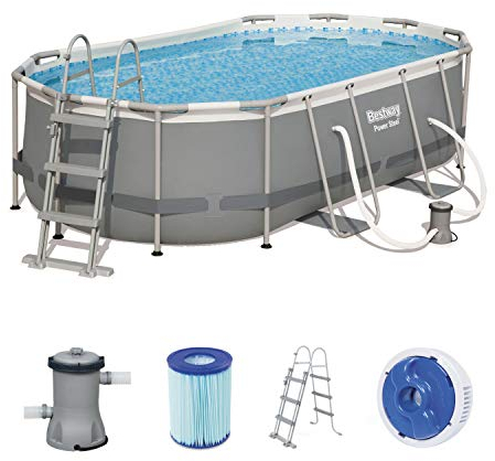 Bestway Power Steel - Set di cornici ovali, con Pompa Filtro e Scala di Sicurezza, 427 x 250 x 100 cm