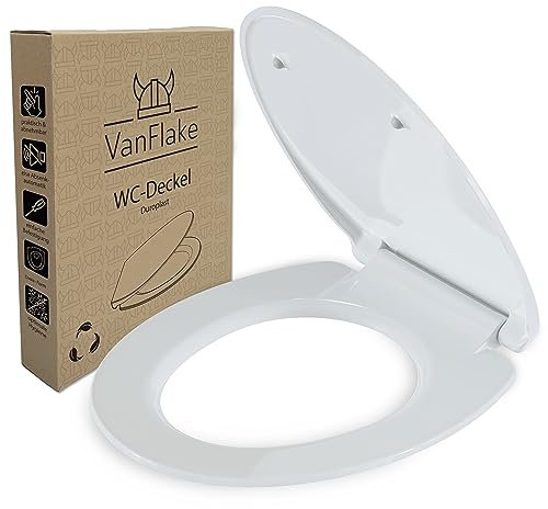 VanFlake Toilettendeckel ovale Form – Klodeckel in weiß mit Absenkautomatik & Schnellverschluss, antibakterielle Klobrille aus Duroplast, abnehmbarer WC Sitz für einfache Montage & Reinigung
