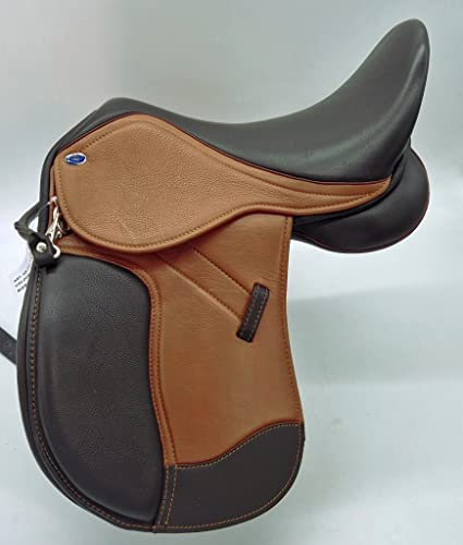 Sattel Monosattel Braun Bi Color Leder Ledersattel weich Monoblatt + 5 Kopfeisen verstellbar Dressur Shettysattel Tysons 15 Zoll