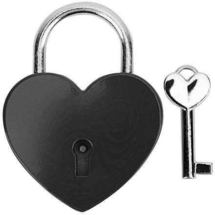 Serrure de coeur, mini cadenas en métal coloré avec clé pour livre de boîte de rangement de boîte à bijoux 45x59mm(Noir)