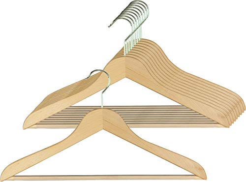 MAWA 10 Stück Holzbügel Classic RFS, Hemden, Blusen, Jacketts, Umweltfreundlich, FSC® Zertifiziert, Buche, 360° Drehbar, 45 cm, Natur