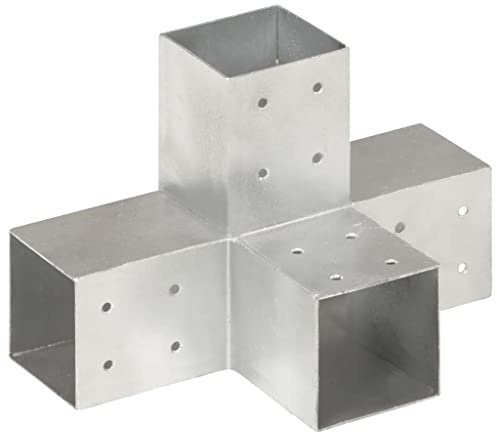 vidaXL Pfostenverbinder X-Form 4 Hülsen Balkenschuh Holzverbinder Eckverbinder Pfostenecke Balken Verbinder Feuerverzinkt Verzinktes Metall 81x81mm