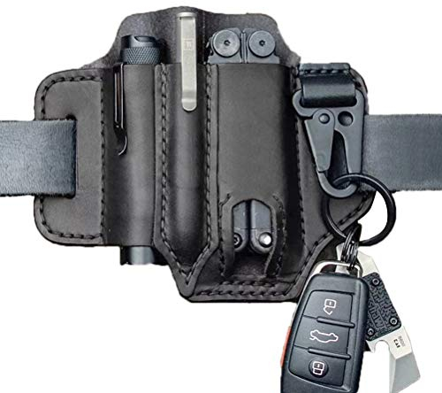 Linoni Taktischer Multitool-Halter aus Leder, EDC, Gürtelschlaufe mit Schlüsselhalter für Taschenlampe, Werkzeuge, Outdoor, Camping