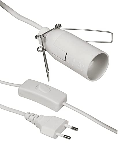 CABLEPELADO Lampenfassung E14 mit Schalter | Lampenadapter | Lampensockel | Stecker + Ein-/Ausschalter | Kabel 1,50 m | Fassung | Weiß