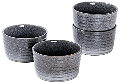 Soufflé Förmchen, UNICASA Set Backofenfest Souffleförmchen Porzellan Pastetenform, Creme Brulee Schälchen aus Keramik, Dessertschale Ofen - Reaktionsglasur, Grau - 4 X 240 ml