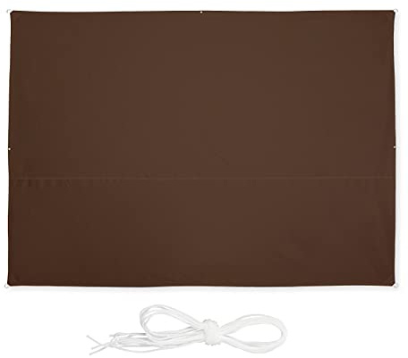 Relaxdays Toldo Vela Rectangular, 2,5 x 3,5 m, Repelente al Agua, Protección UV, con Cuerdas, Terraza, Balcón, Marrón