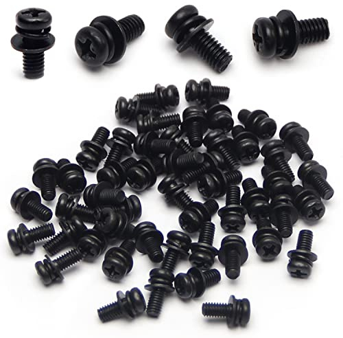 Yinpecly 50 viti per metalli a croce in acciaio al carbonio M4 x 10 mm a testa bombata con rondelle a tinta unita, rondella a molla, tono nero