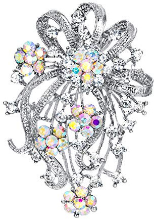 EVER FAITH Damen Brosche Strass Kristall Flower Blume Korsage Ribbon Strauß Pin für Kleidung Hochzeit Braut