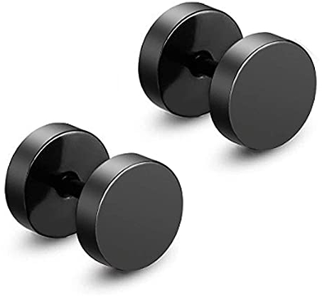 Zeayebsr Edelstahl Herren Ohrstecker Creolen Tunnel Ohrringe für Damen Edelstahl Herren Pierced Earrings Schwarz Stud Earrings (Schwarz 8mm: Ein Paar)