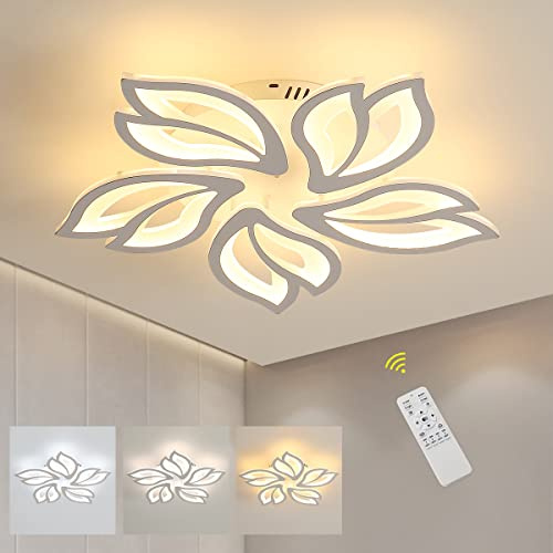 Comely Modern LED Ceiling Light Dimmable, 65W 7200LM Ceiling Lamp with Remote Control, Creative 5 Head Petals Design, Chandelier for Living Room Bedroom Kitchen Dining Room