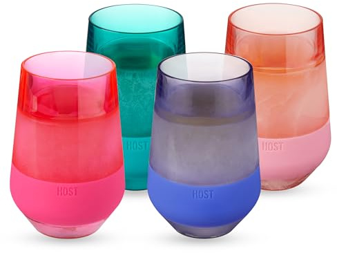 Host Wine Freeze XL Cooling Cup, Plastic Double Walled Insulated Freezable Drink Chilling Tumbler with Freezing Gel | for Red and White Wine, Set of 4, 12 oz (355ml) - Assorted (10026)