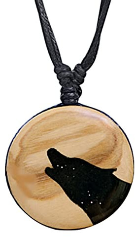 CHICNET Surferkette Narraholz Halskette Spirale verstellbar dunkel braun Holz rund offen Damen Herren Holzkette Spiralen Kette Wolf