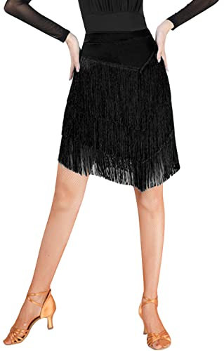 SEAUR Damen Tanzrock Latein Tango Bauchtanz Hüfttuch Fransen Rock Rumba Cha Cha Samba Ballsaal Tanzkleid Rot - 4XL
