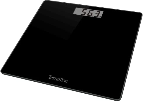 Terraillon - TSQUARE SCHWARZ- Kompakt und ultraflach 26cm x 26cm-Glasplatte-Großes LCD-Display-Kapazität 180Kg-Graduierung 100g -Schwarz