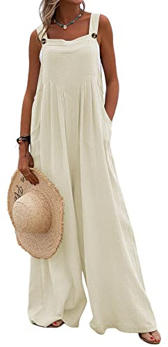 Acrawnni Women's Dungarees Vintage Floral Printed Loose Casual Baggy Sleeveless Overall Long Jumpsuit Playsuit Trousers Pants Romper