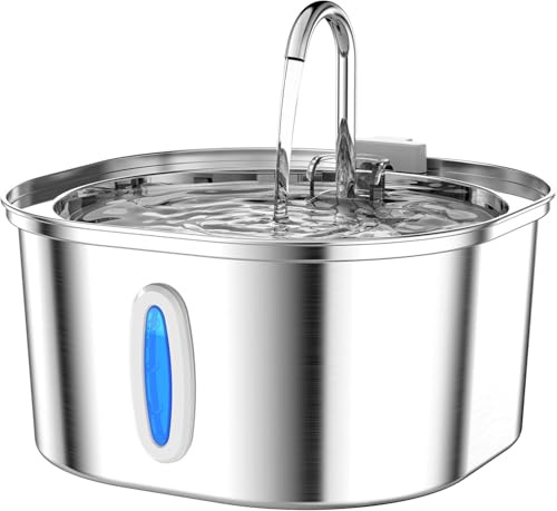 PEKTACO Fontana d'acqua per gatti - in acciaio inox, fontana per animali domestici, 3,2 L erogatore automatico di acqua, fontana con finestra di livello dell'acqua per gatti