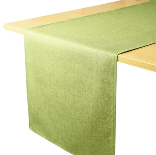 Decomira Tischläufer wasserabweisend Leinen-Optik - Fleckschutz, abwaschbar - Als Garten-Tischdecke Outdoor für Esstisch - Grün - 40x300 cm