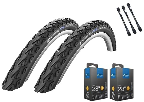 2er Set Schwalbe Fahrradreifen Land Cruiser 28 Zoll (42-622) auswählbar mit Schläuchen + 3 Metall Reifenheber E Bike (28x1,60 Zoll (42-622), DV-Ventil Schläuche)