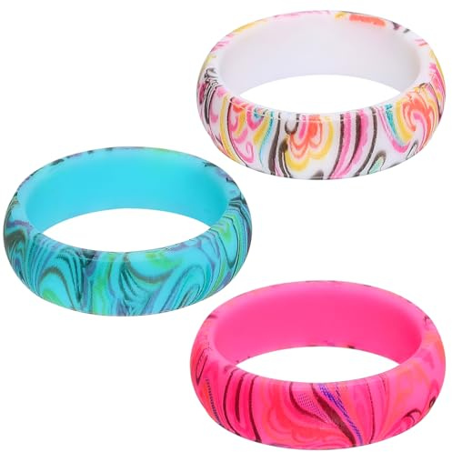 PACKOVE Boho Silicone Ring for Women Wedding Bands 5.7Mm Thin Paisley Pattern Rubber Rings 3 Colors for Outdoor Sports and Daily Wear