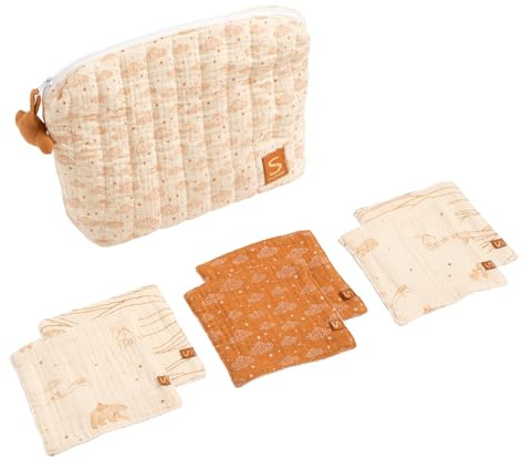 Trousse de toilette en double gaze de coton et carrés éponge
