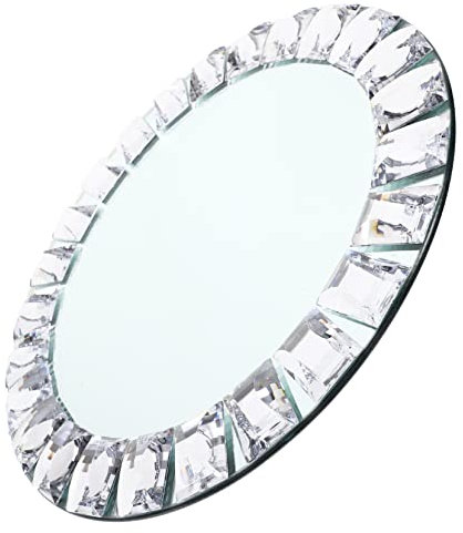 MAGICLULU Verspiegeltes Schmucktablett Spiegeltablett Mit Kristallperlen Dekoratives Tablett Dekorative Ringschale Rundes Tablett Ringhalterschale Waschtisch Glas Kasten