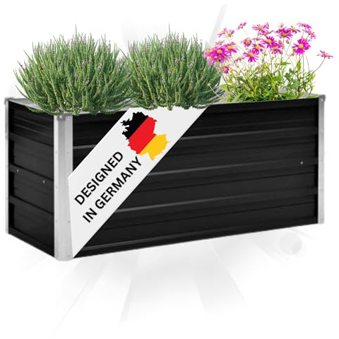 DELUKE® Hochbeet für Garten Oskar Anthrazit | 100x40x45cm | Verzinkter Stahl | Wetterfest | Hochbeet Metall Gartenbeet Kräuterbeet Blumenbeet Beet hoch Frühbeet für Garten Gemüsebeet