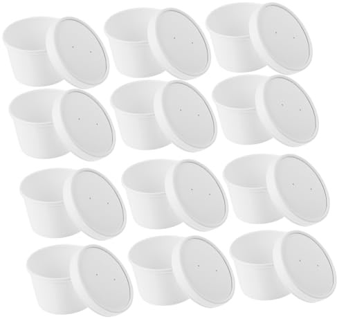 Healvian Set 25 Bicchieri e Coperchi Per Gelato Da 8 Oz in Carta Kraft Bianca, Con Bordo Arrotolato Per Tenuta Sicura, Per Vetrine Gelati e Organizzazione Snack