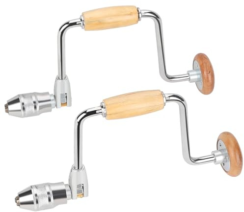 Hromee 2Pcs 12.6 Inch Carpenters Bit Brace Hand Crank Drill with 4-Jaw Chuck, Manual Hand Drill for Wood Plastic Fiberglass