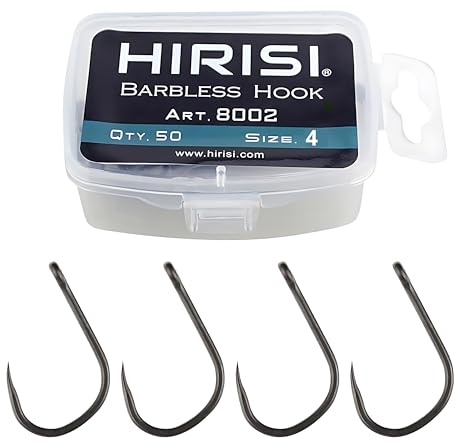 Hameçons sans Ardillon 50 Pièces Acier Carbone Tige Longue Hameçons sans Ardillon Eau Douce et Salée Carp Truite Bass 8002 (#4)